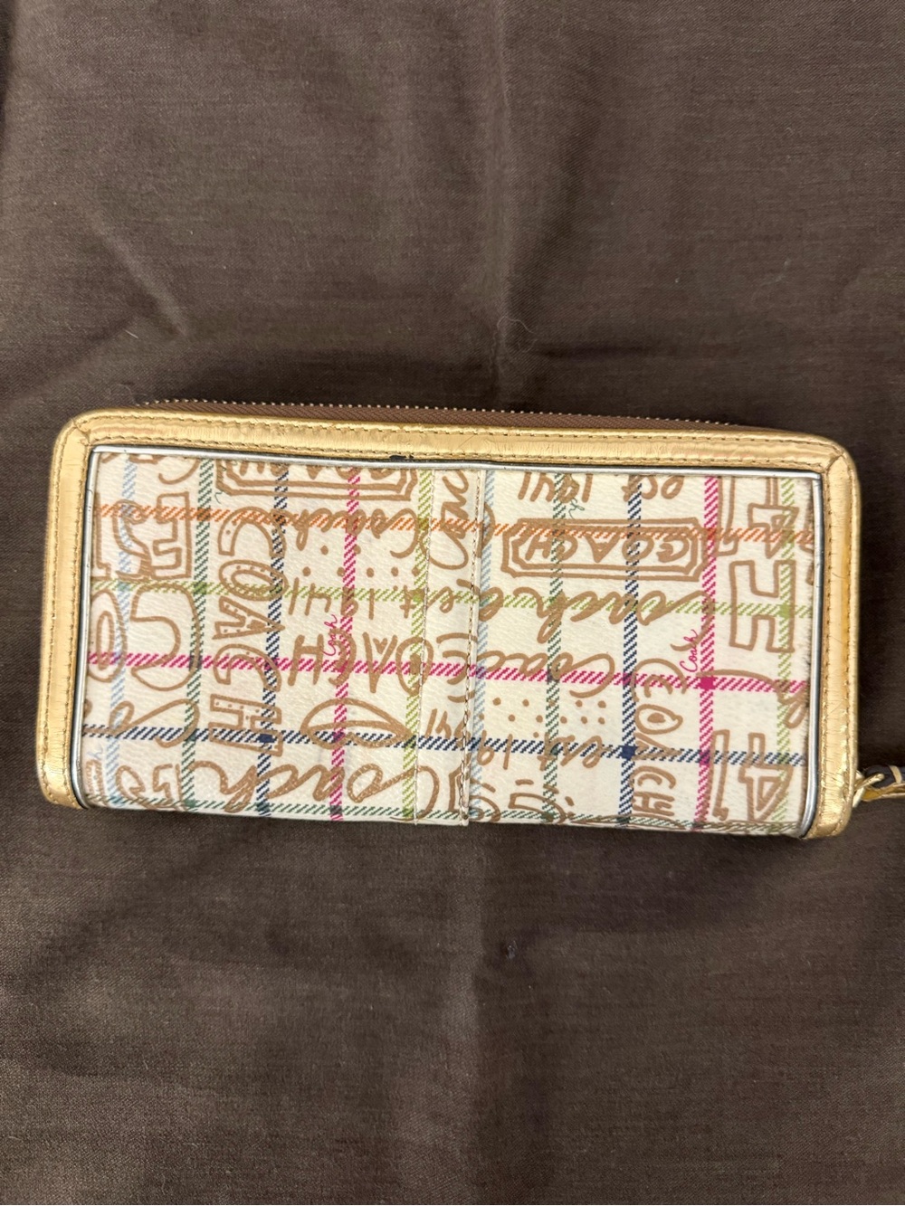 Vintage Coach Graffiti Tattersall Chelsea Satchel & Wallet Set Gold Y2K F13186 - Picture 12 of 16